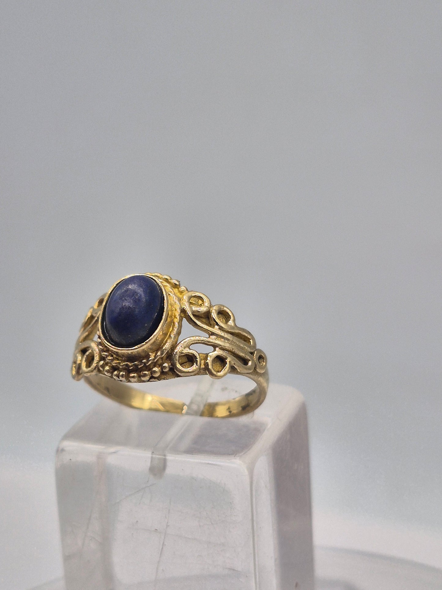 Lapis Lazuli Brass Adjustable Ring – Handmade Gemstone Jewelry for Women