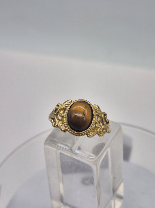 Tiger's Eye Crystal Brass Ring