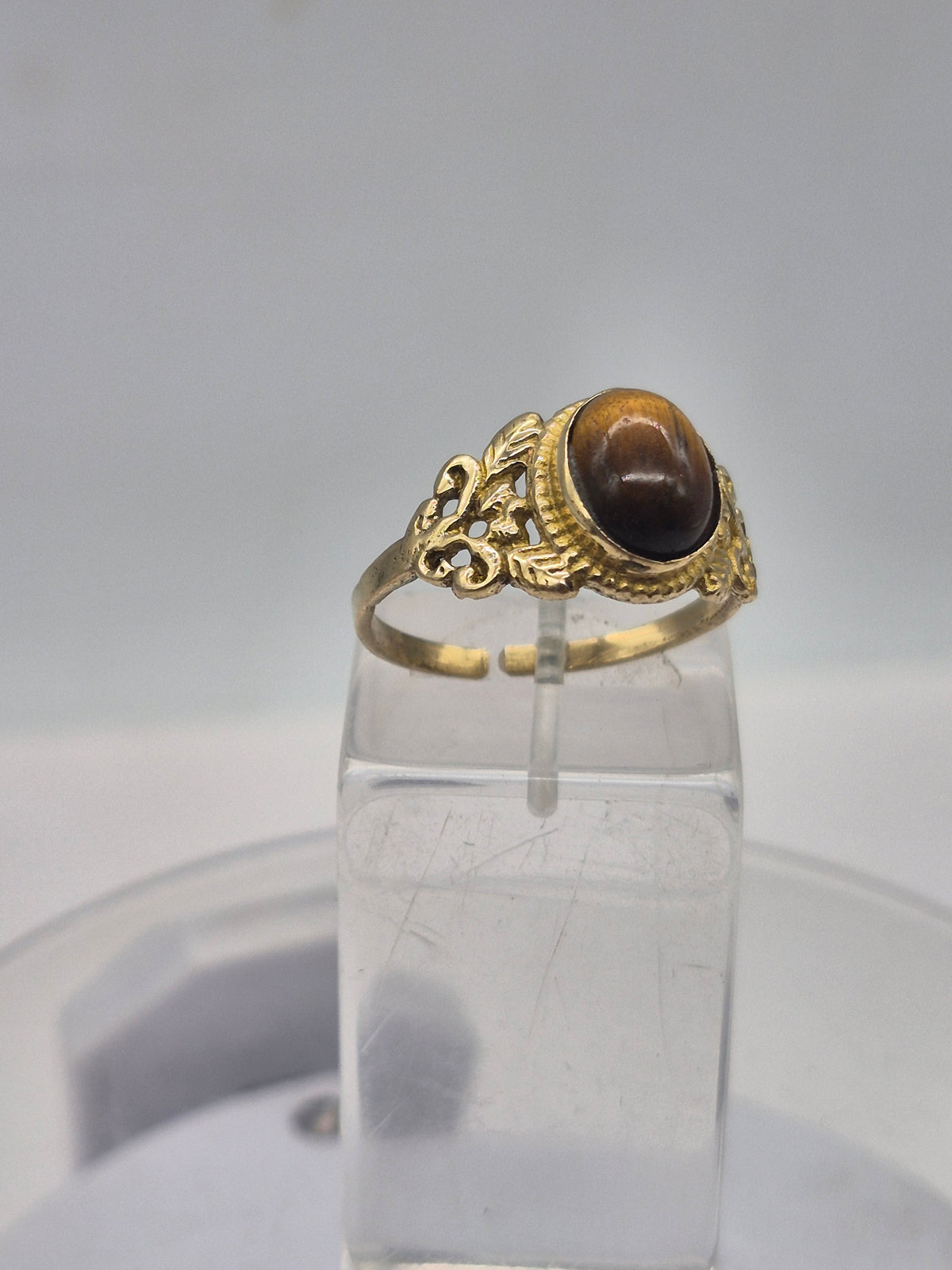 Tiger's Eye Crystal Brass Ring