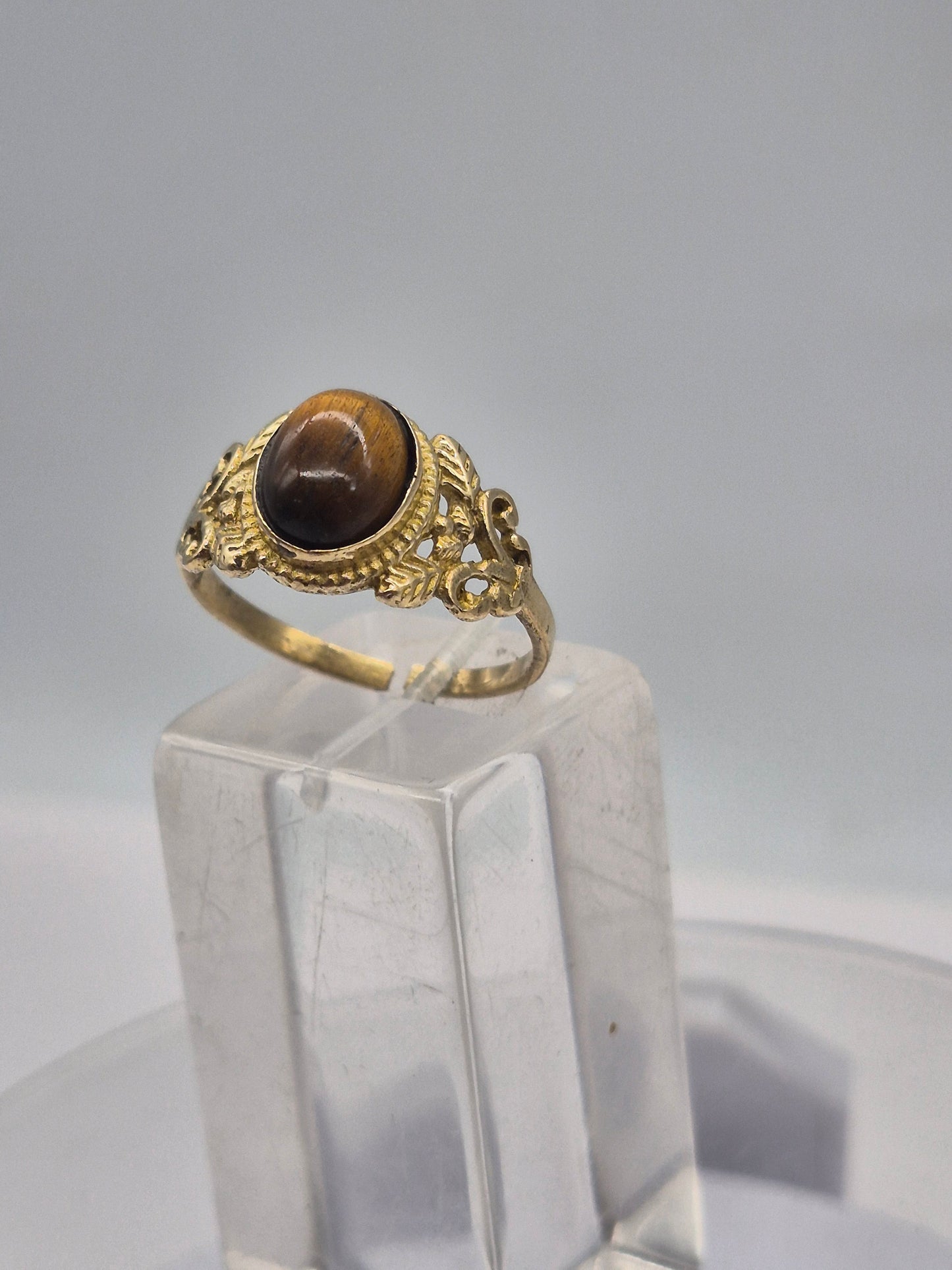 Tiger's Eye Crystal Brass Ring