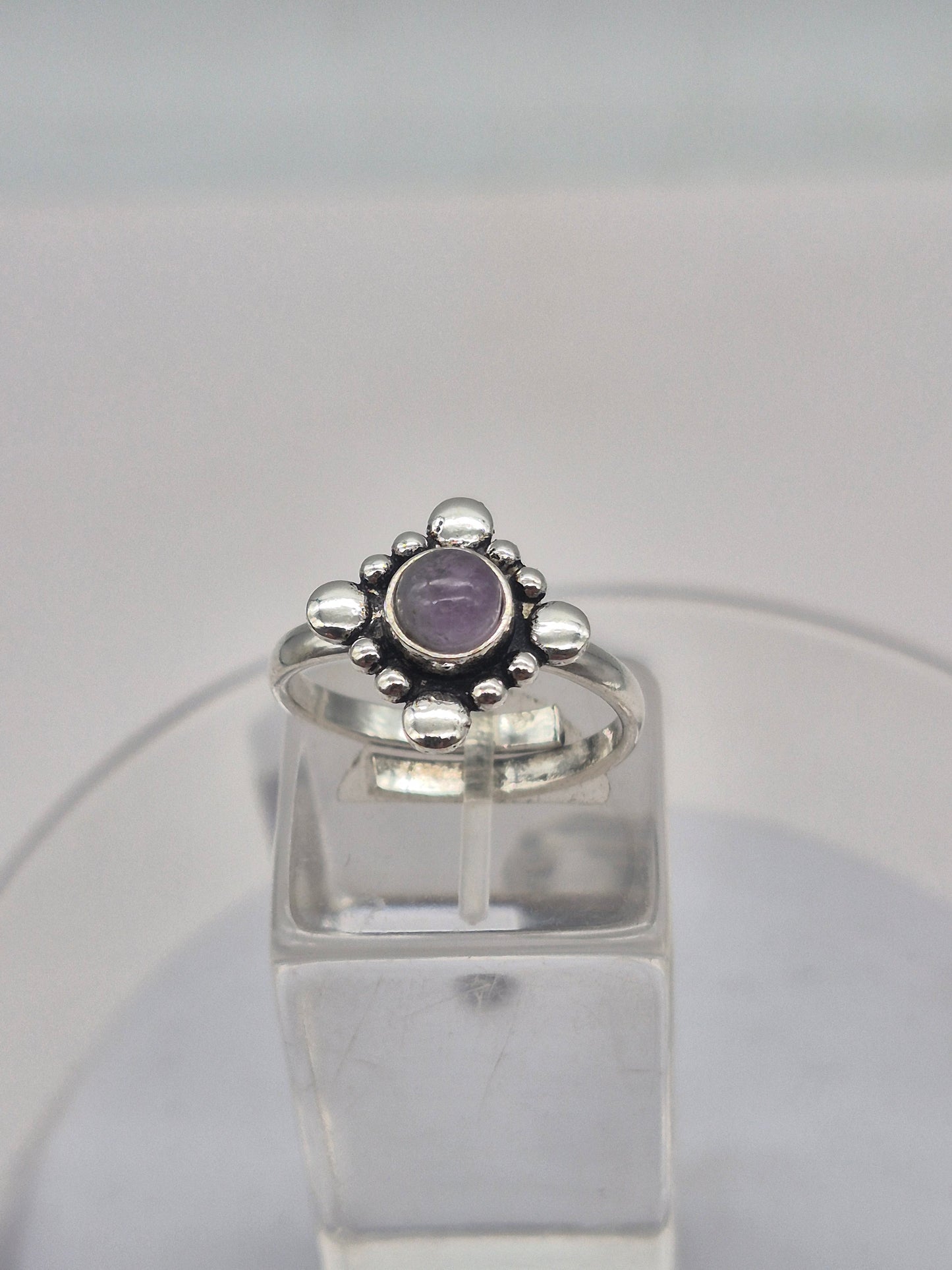 Amethyst Crystal Silver Plated Adjustable Ring
