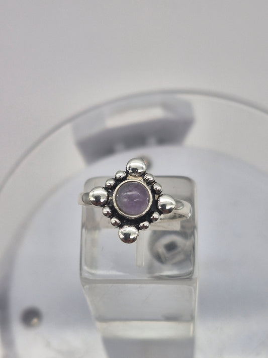 Amethyst Crystal Silver Plated Adjustable Ring