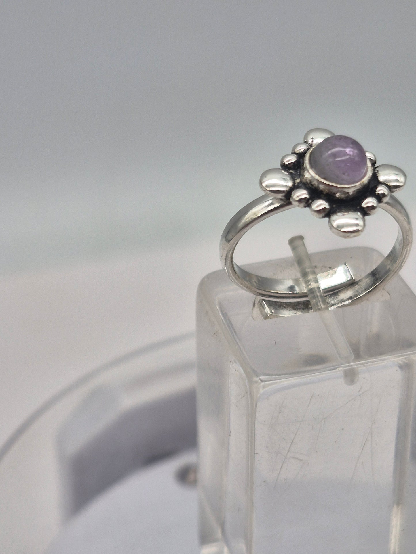 Amethyst Crystal Silver Plated Adjustable Ring