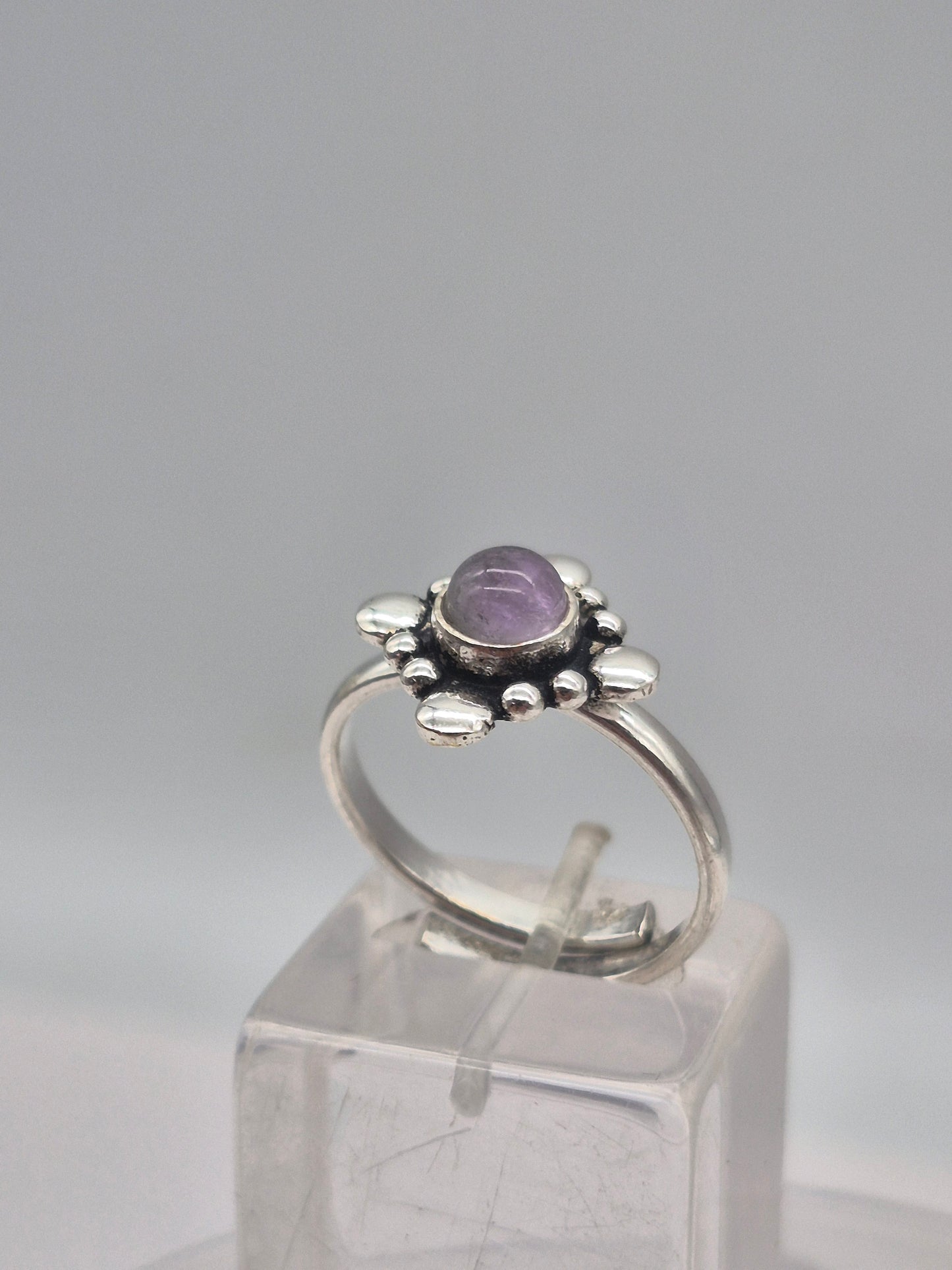 Amethyst Crystal Silver Plated Adjustable Ring