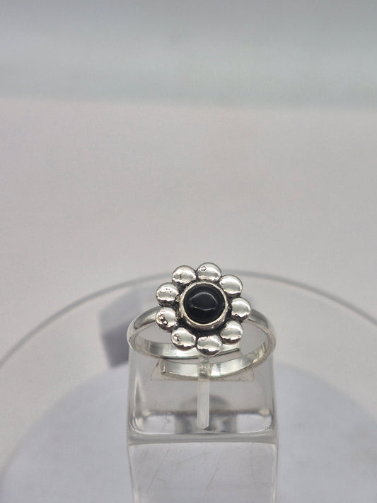 Black Tourmaline Silver Plated Adjustable Ring for Women