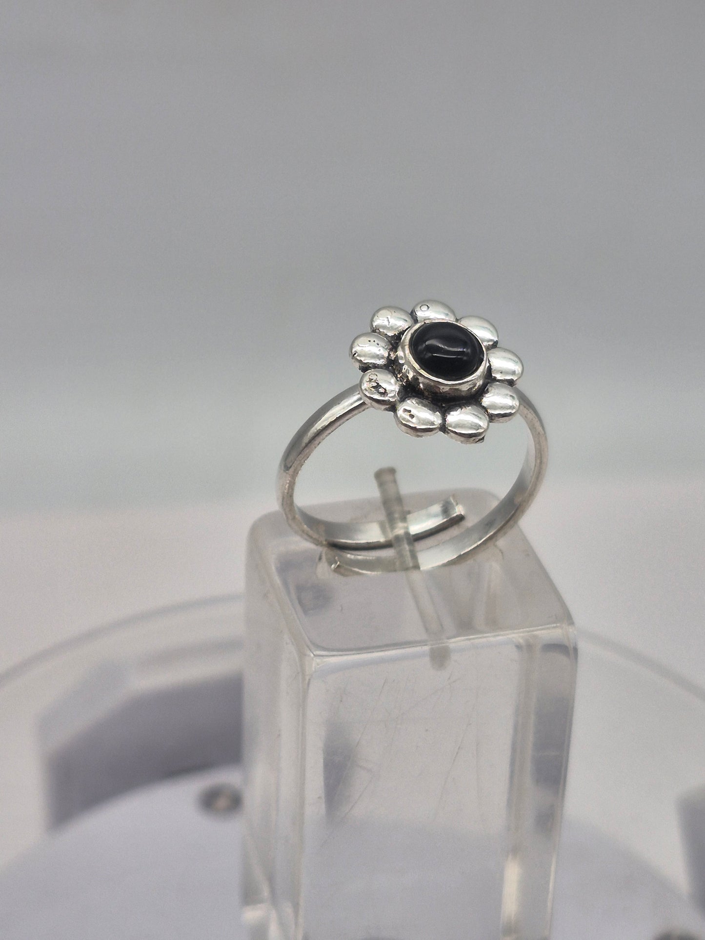 Black Tourmaline Silver Plated Adjustable Ring for Women