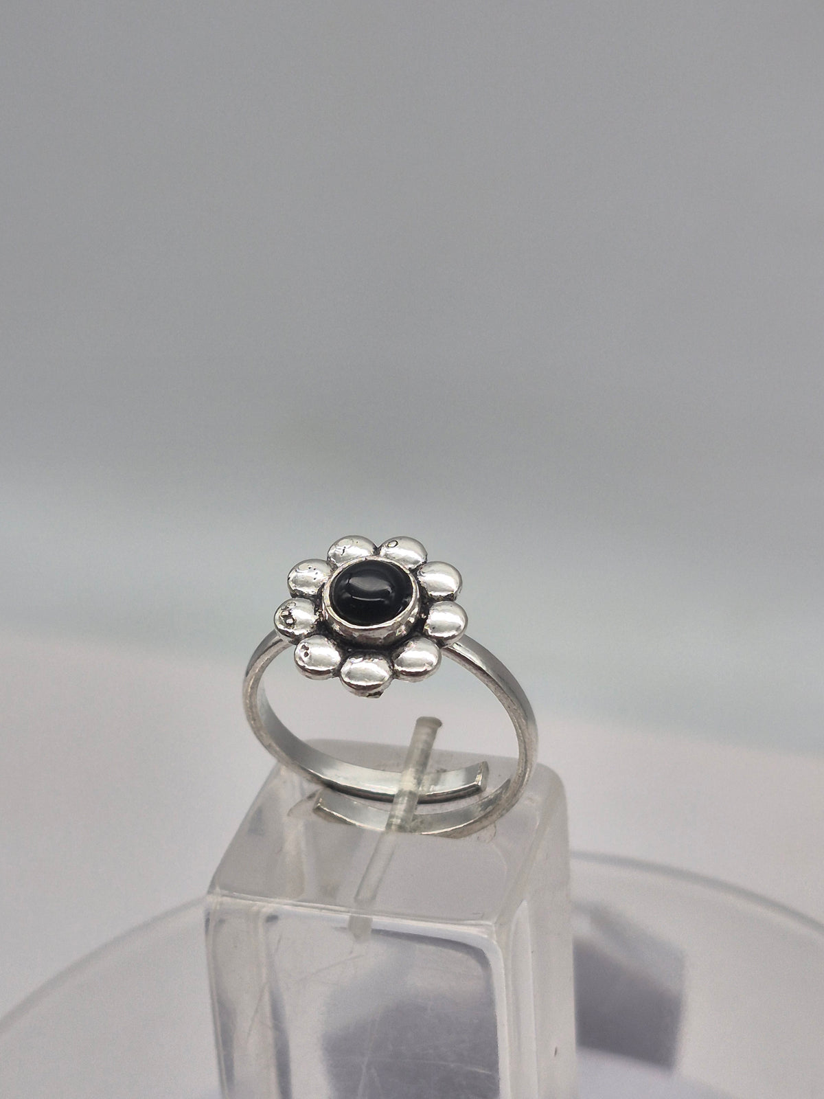 Black Tourmaline Silver Plated Adjustable Ring for Women