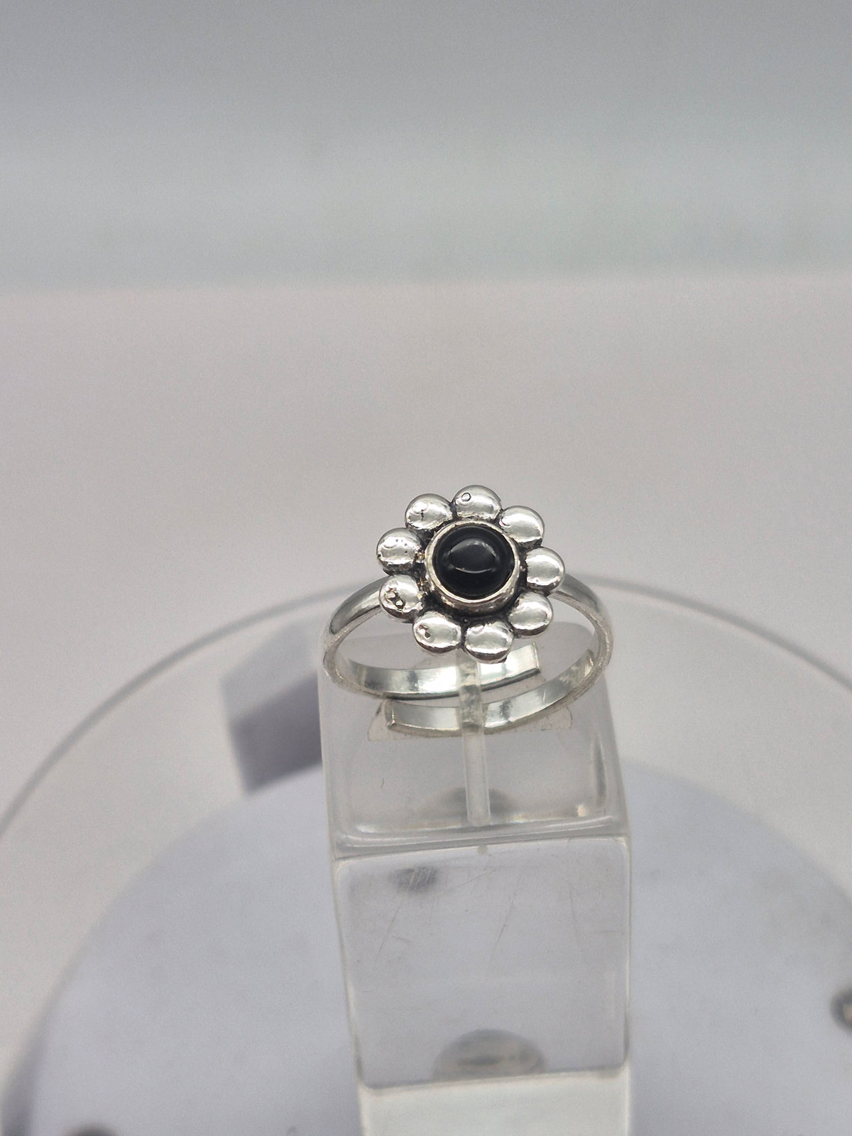 Black Tourmaline Silver Plated Adjustable Ring for Women
