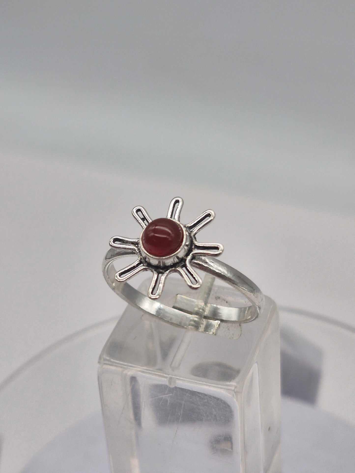 Carnelian Crystal Silver Plated Adjustable Ring