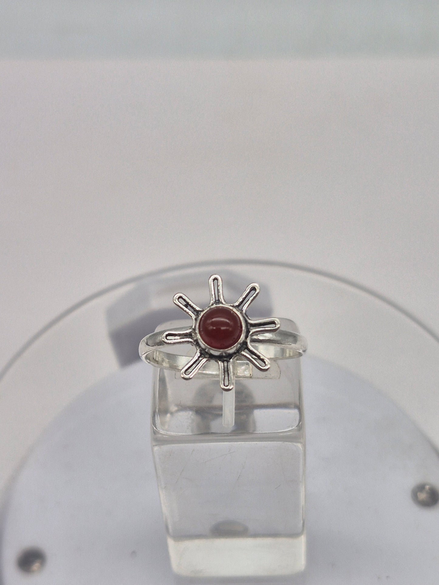 Carnelian Crystal Silver Plated Adjustable Ring