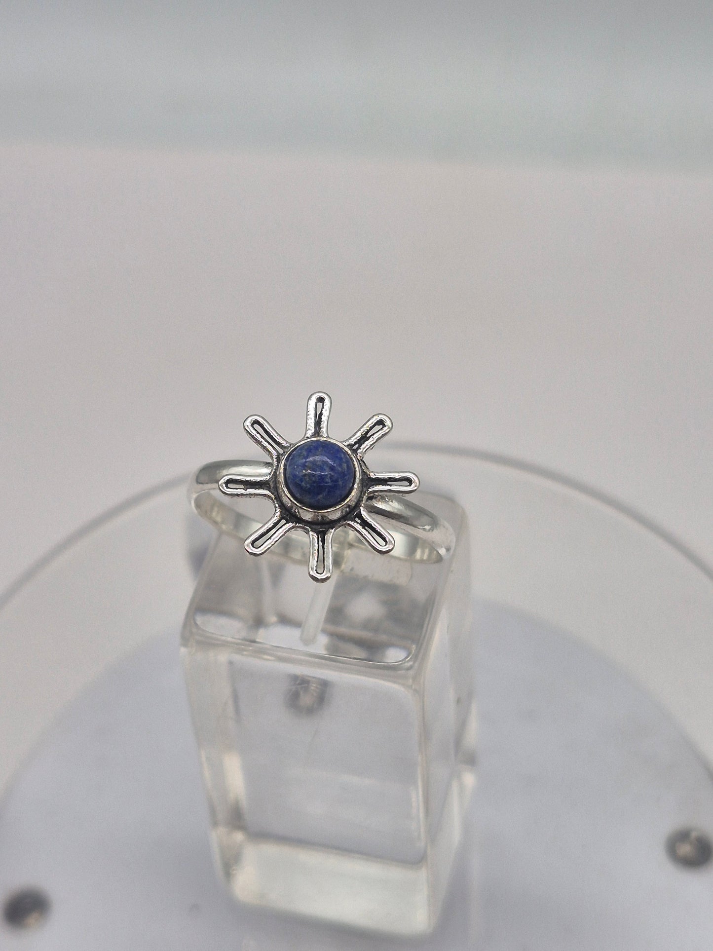 Lapis Lazuli Crystal Silver Plated Adjustable Ring