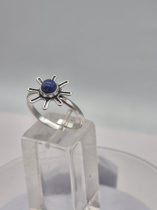 Lapis Lazuli Crystal Silver Plated Adjustable Ring