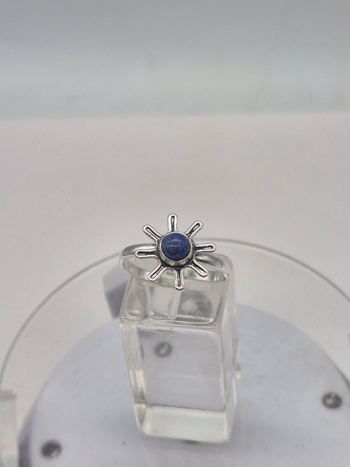 Lapis Lazuli Crystal Silver Plated Adjustable Ring