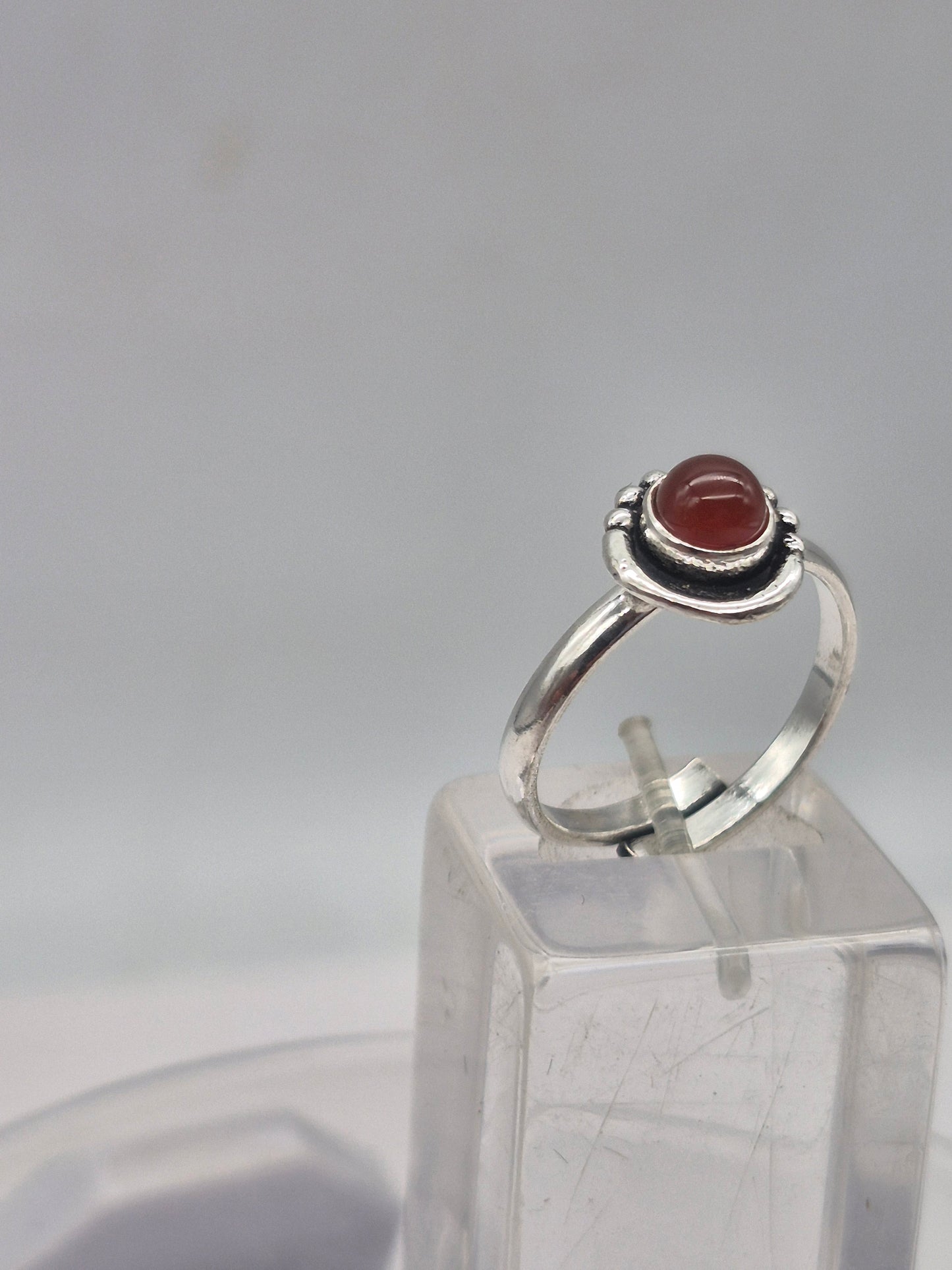 Carnelian Crystal Silver Plated Adjustable Ring