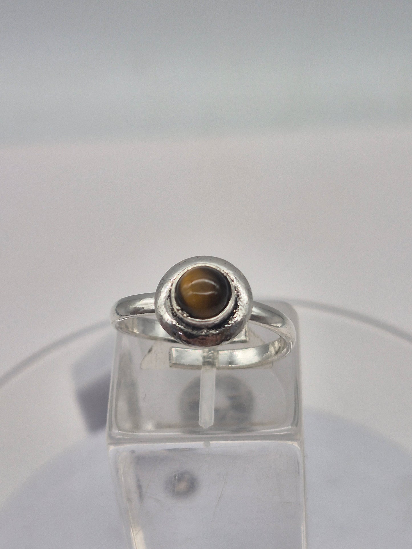 Tiger's Eye Crystal Silver Plated Adjustable cabochon  Ring