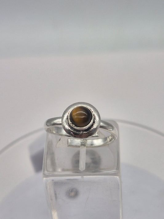 Tiger's Eye Crystal Silver Plated Adjustable cabochon  Ring