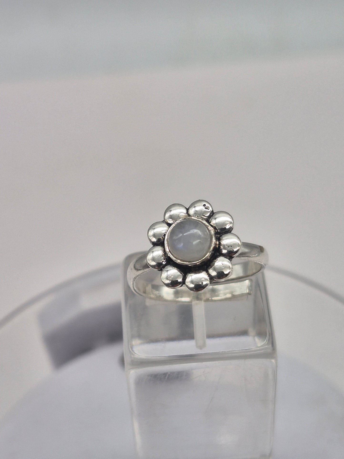 Moonstone Crystal Silver Plated Adjustable Ring