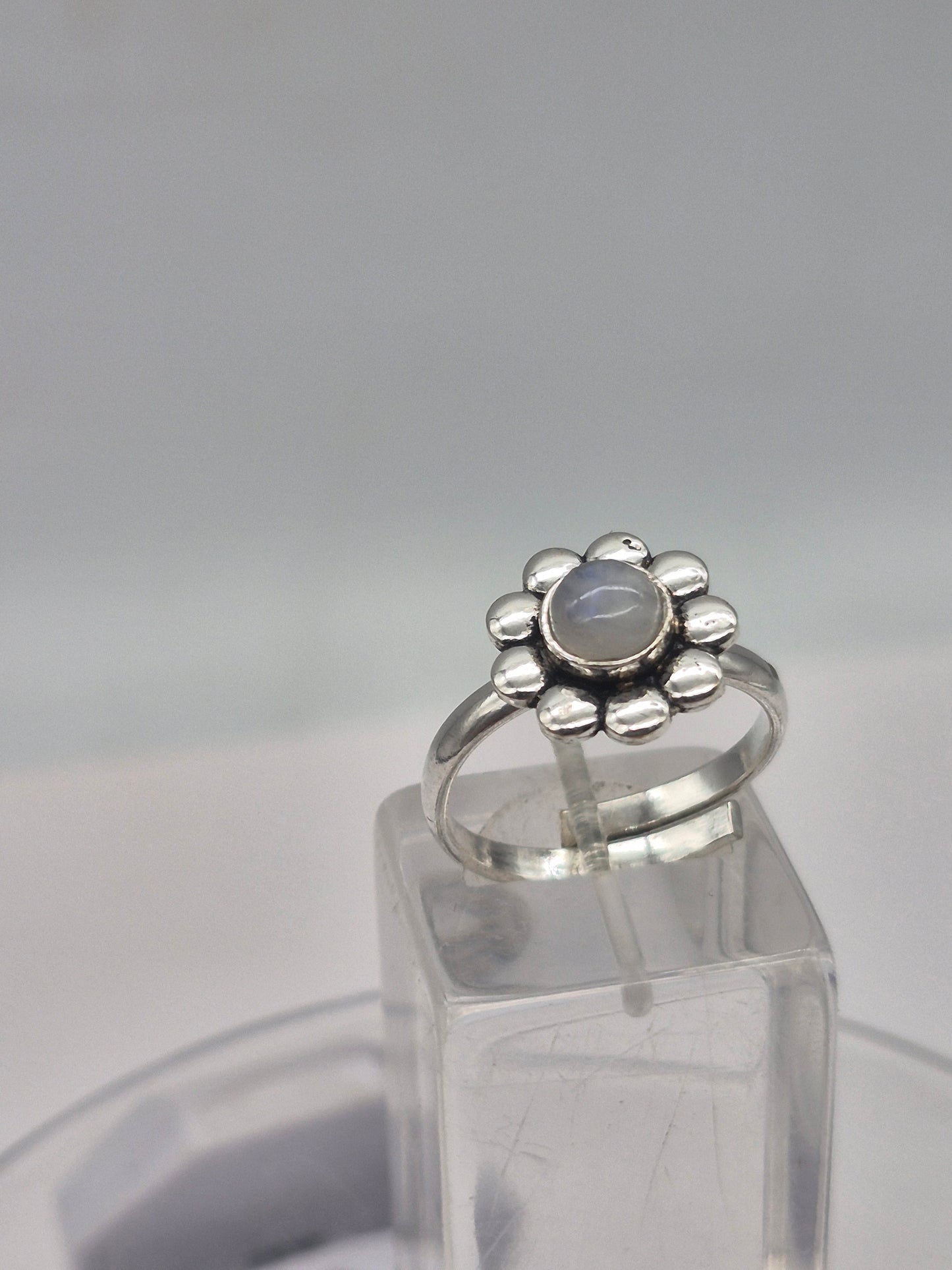 Moonstone Crystal Silver Plated Adjustable Ring