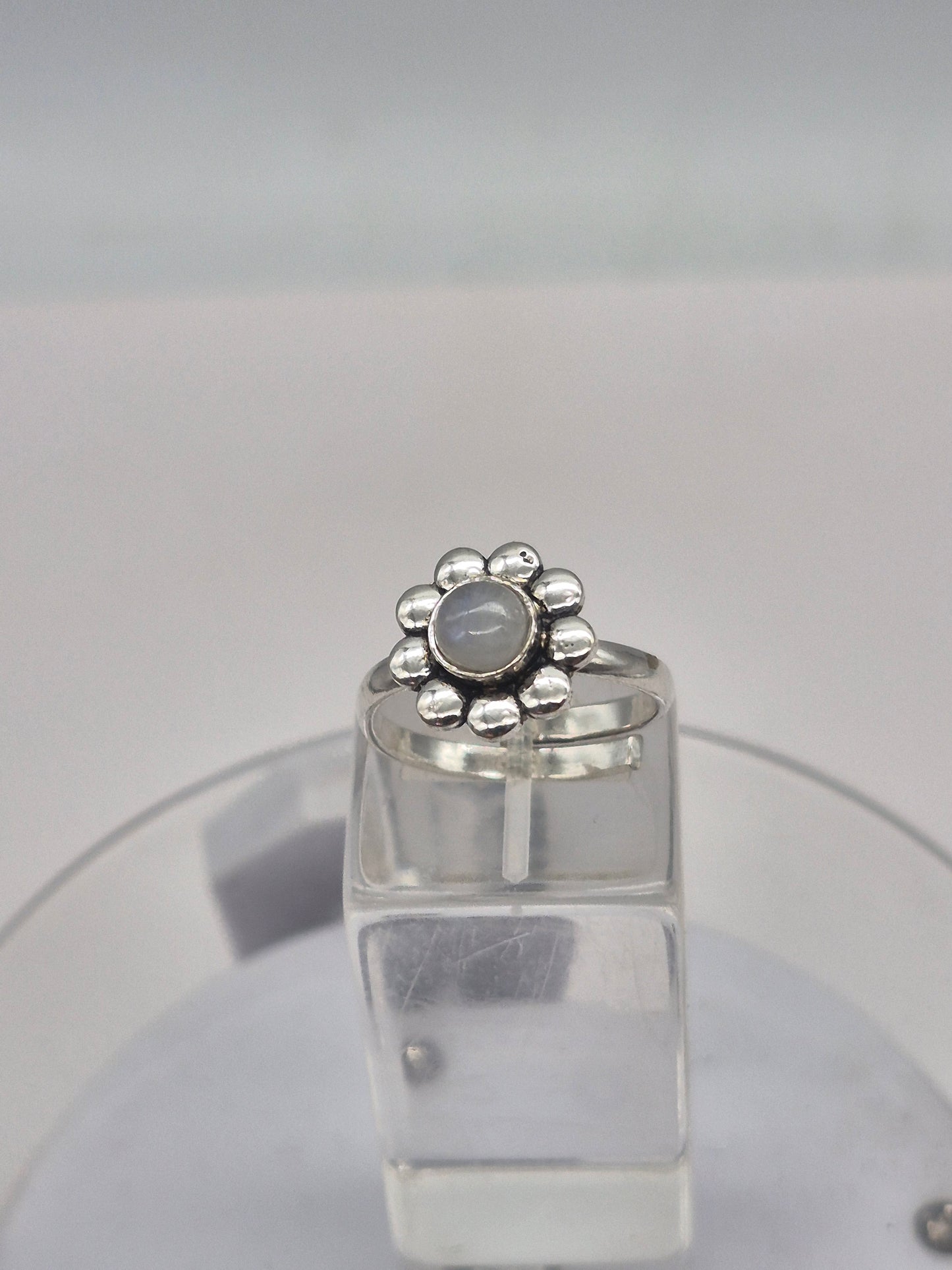 Moonstone Crystal Silver Plated Adjustable Ring