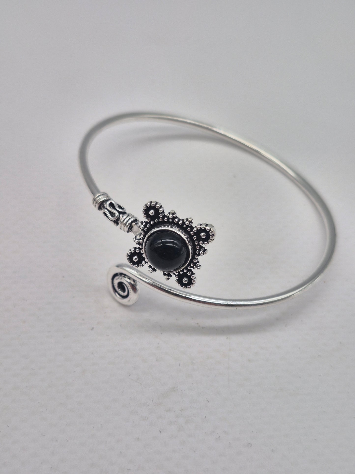 Black Tourmaline Silver Plated Bracelet - Crystal Adjustable Bracelet for Women