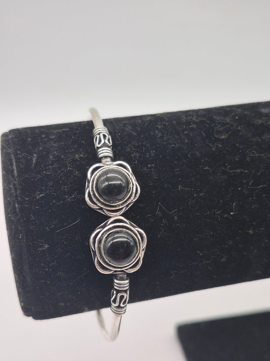 Black Tourmaline Silver Plated Bracelet - Crystal Adjustable Bracelet for Women