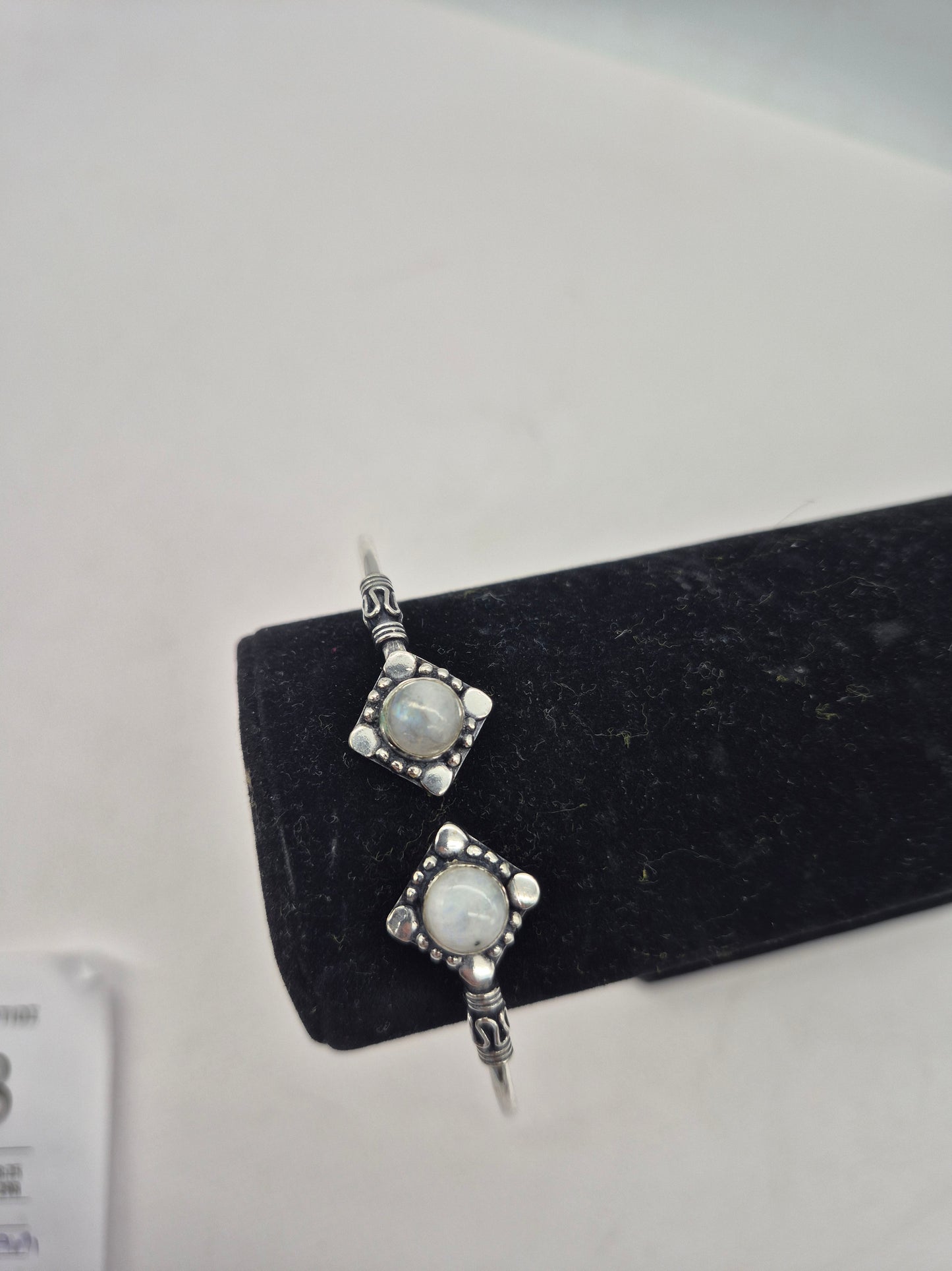 Silver Plated Moonstone Bangle Bracelet: Adjustable Crystal Torque