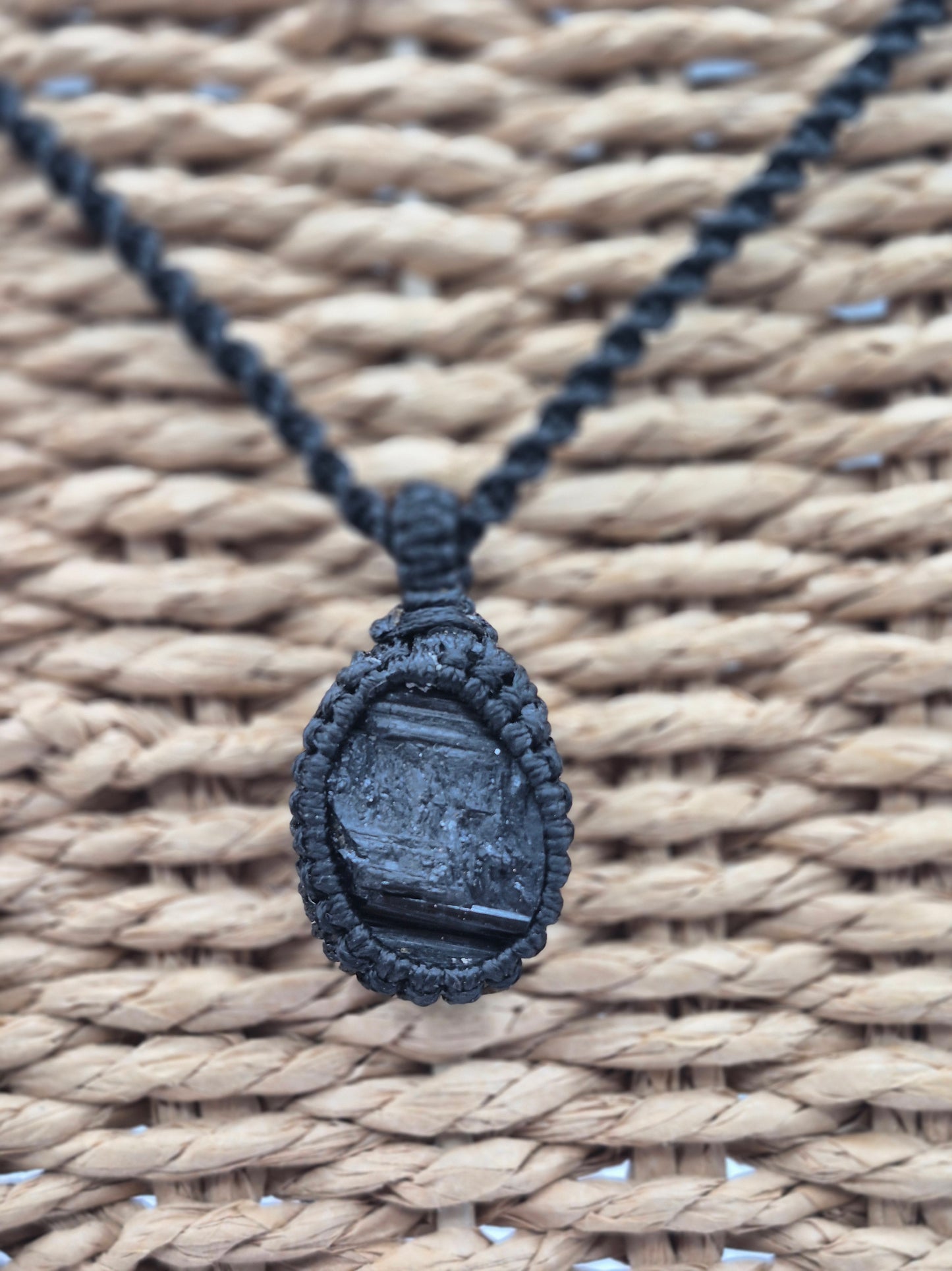 Handmade Black Tourmaline Macrame Necklace: Protection Crystal