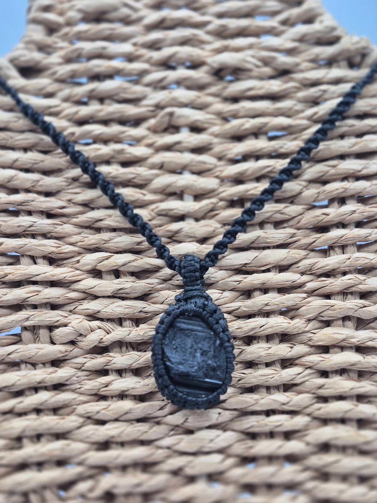 Handmade Black Tourmaline Macrame Necklace: Protection Crystal