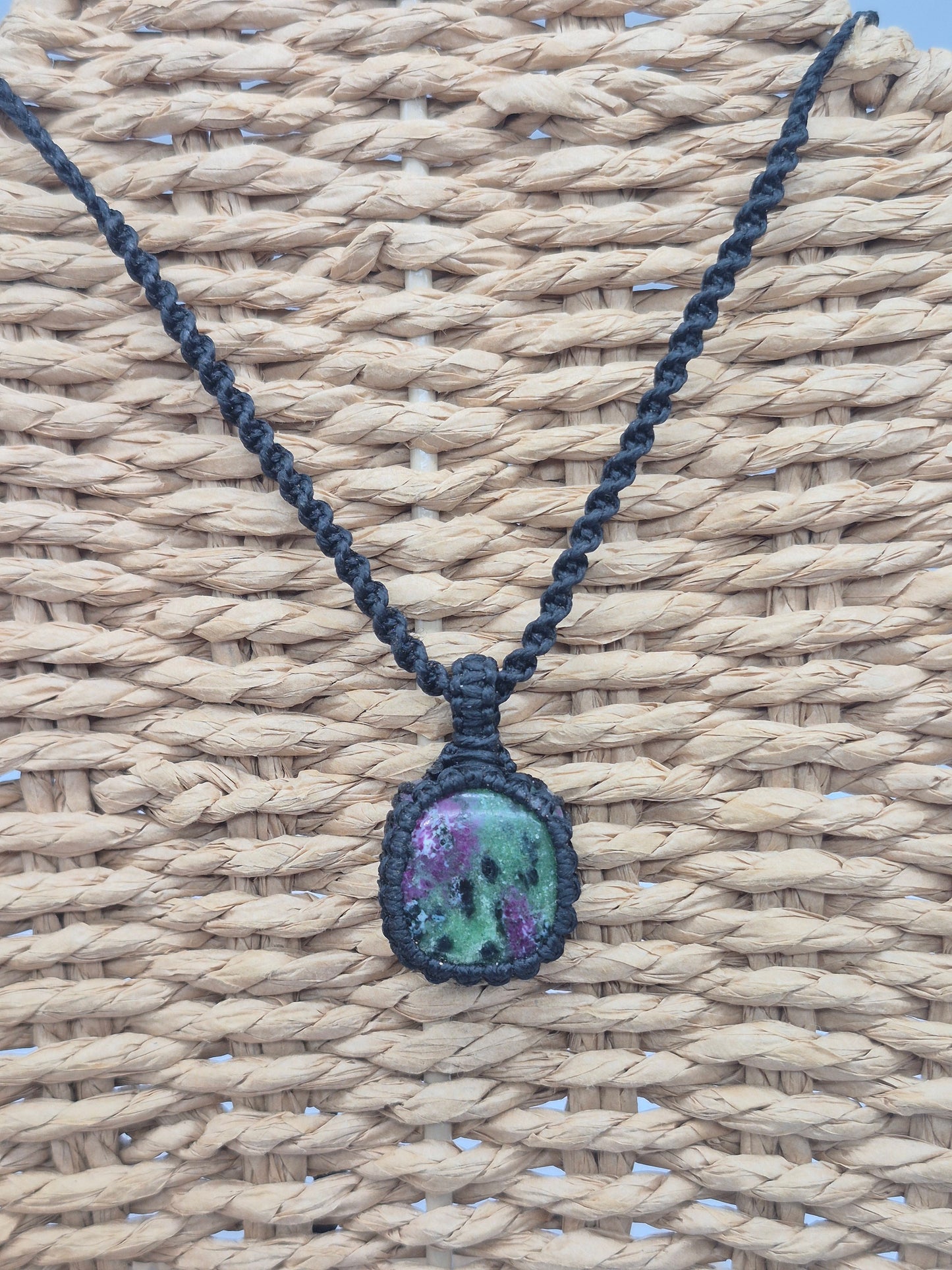 Ruby Zoisite Crystal Macrame Necklace