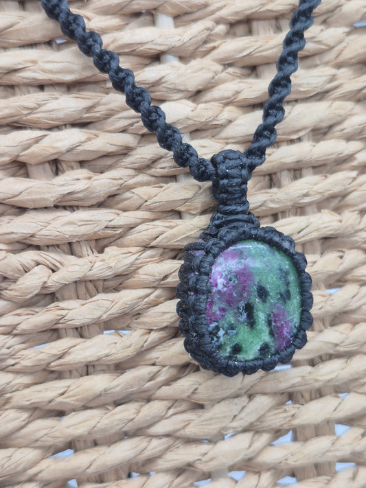 Ruby Zoisite Crystal Macrame Necklace