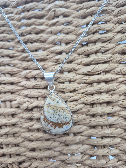 Jasper Tear Shaped Silver -Plated Necklace with Stainless Steel Chain