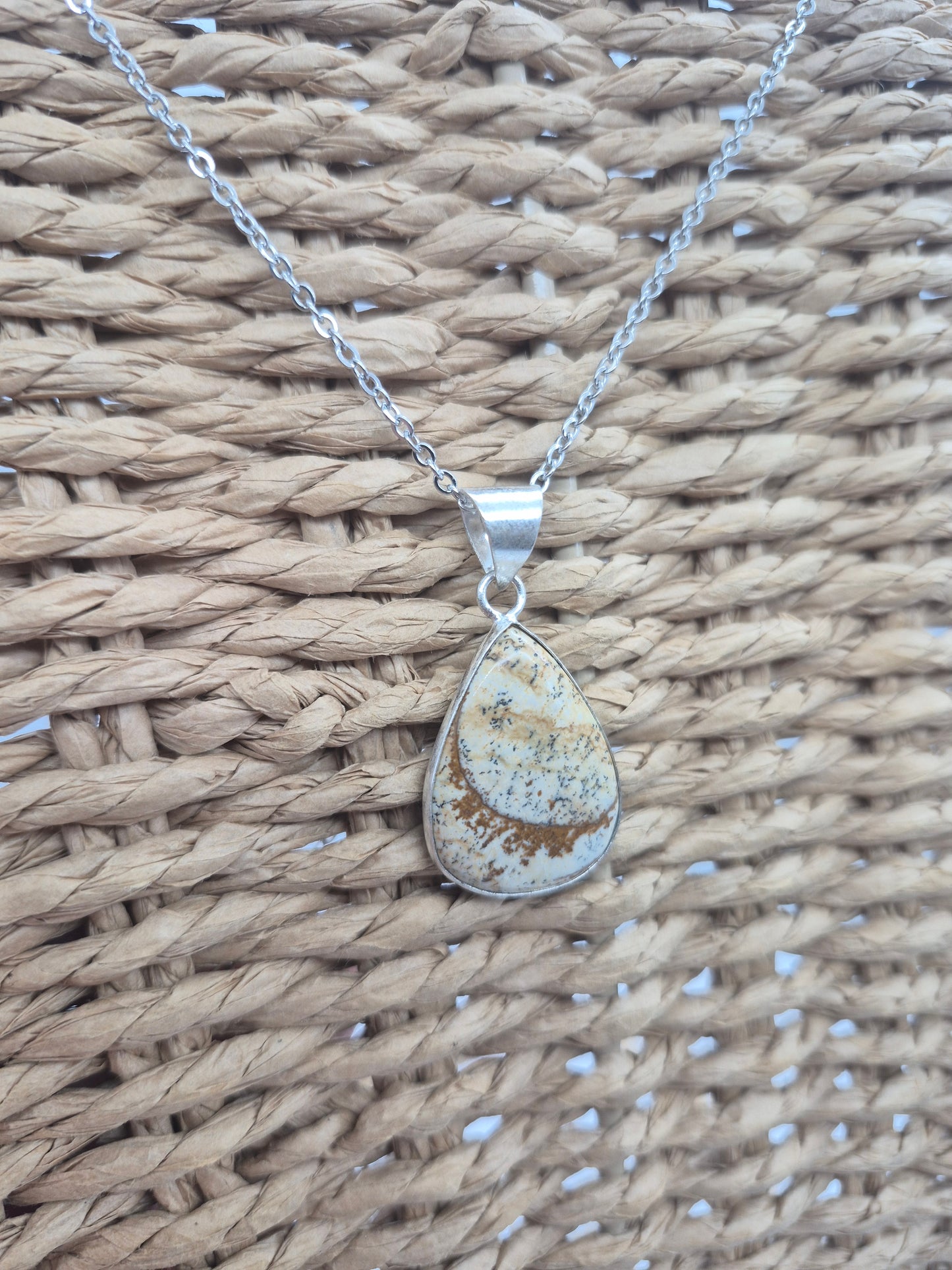 Jasper Tear Shaped Silver -Plated Necklace with Stainless Steel Chain