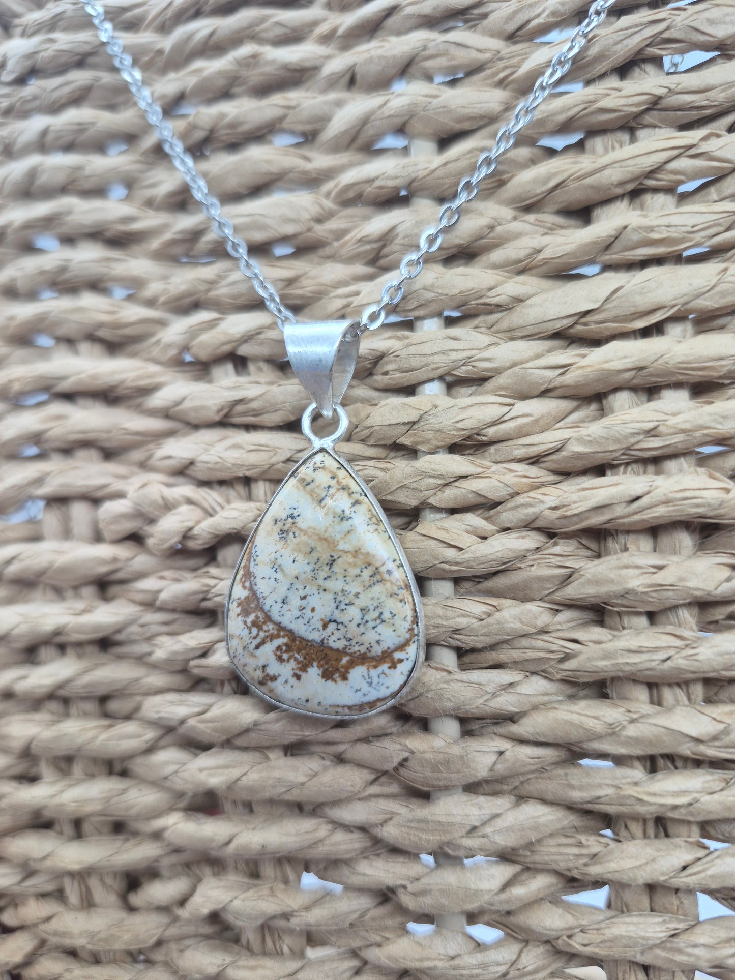 Jasper Tear Shaped Silver -Plated Necklace with Stainless Steel Chain