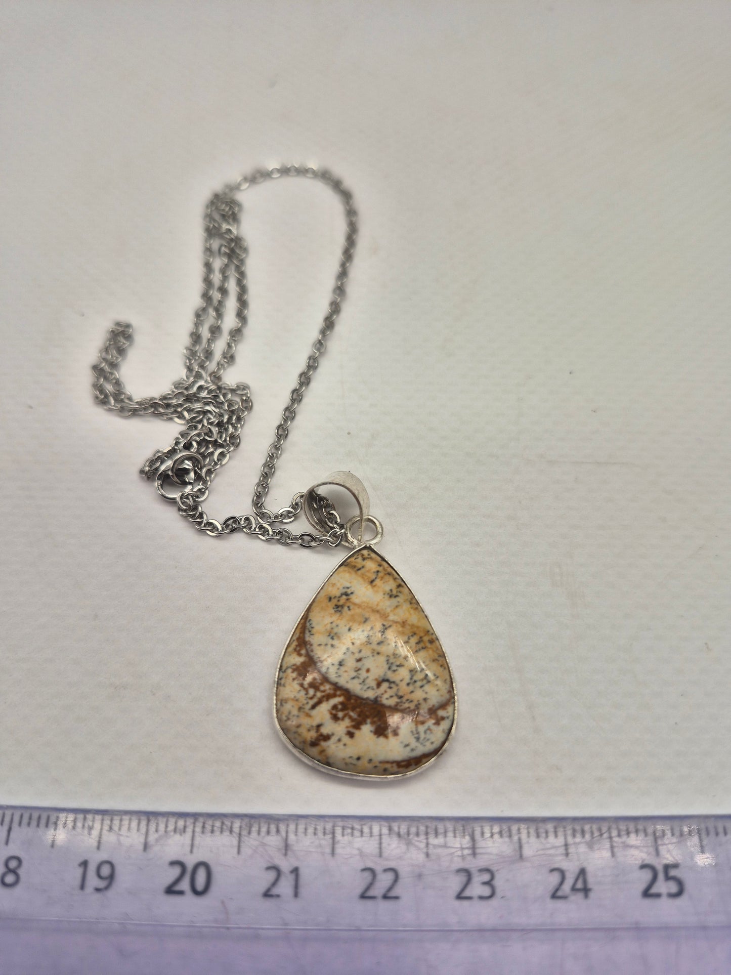 Jasper Tear Shaped Silver -Plated Necklace with Stainless Steel Chain