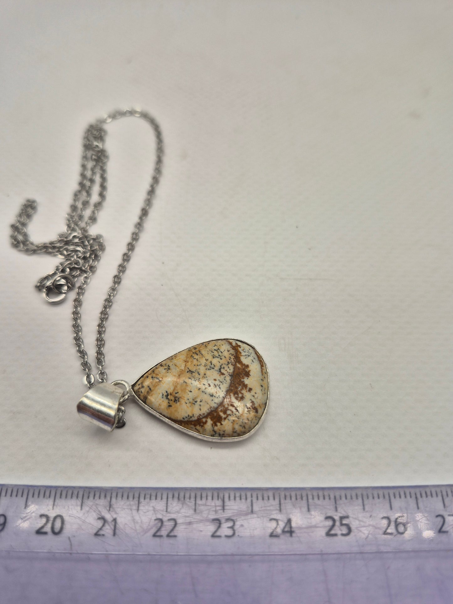Jasper Tear Shaped Silver -Plated Necklace with Stainless Steel Chain