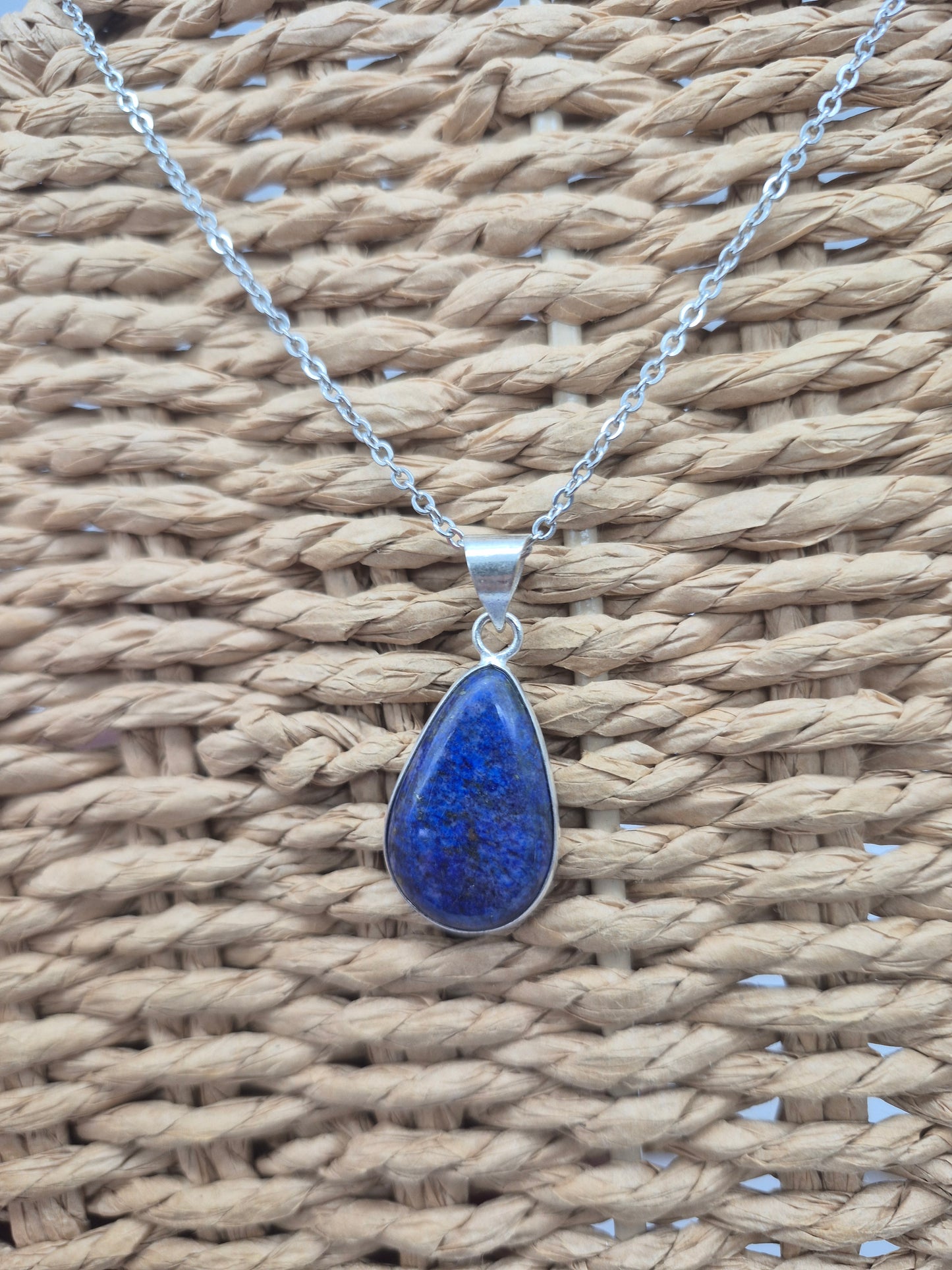 Lapis Lazuli Silver Plated Necklace with Stainless Steel Chain