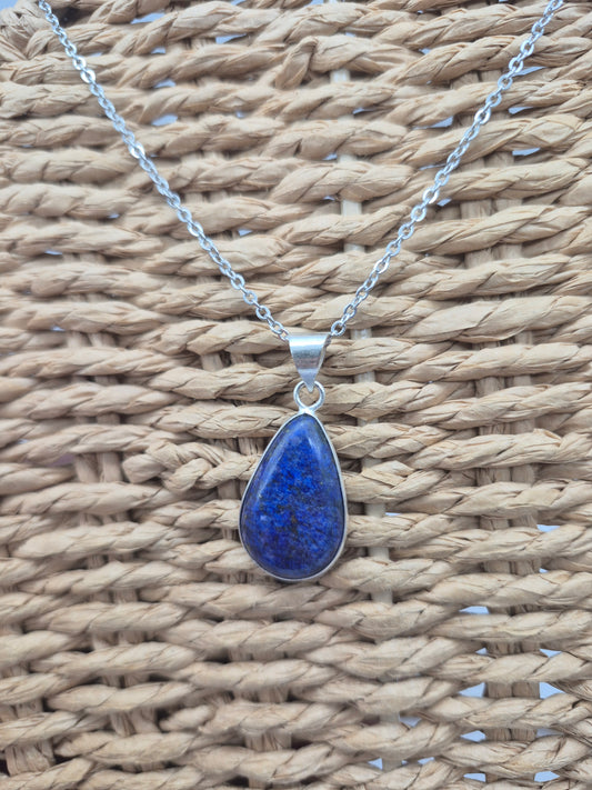 Lapis Lazuli Silver Plated Necklace with Stainless Steel Chain