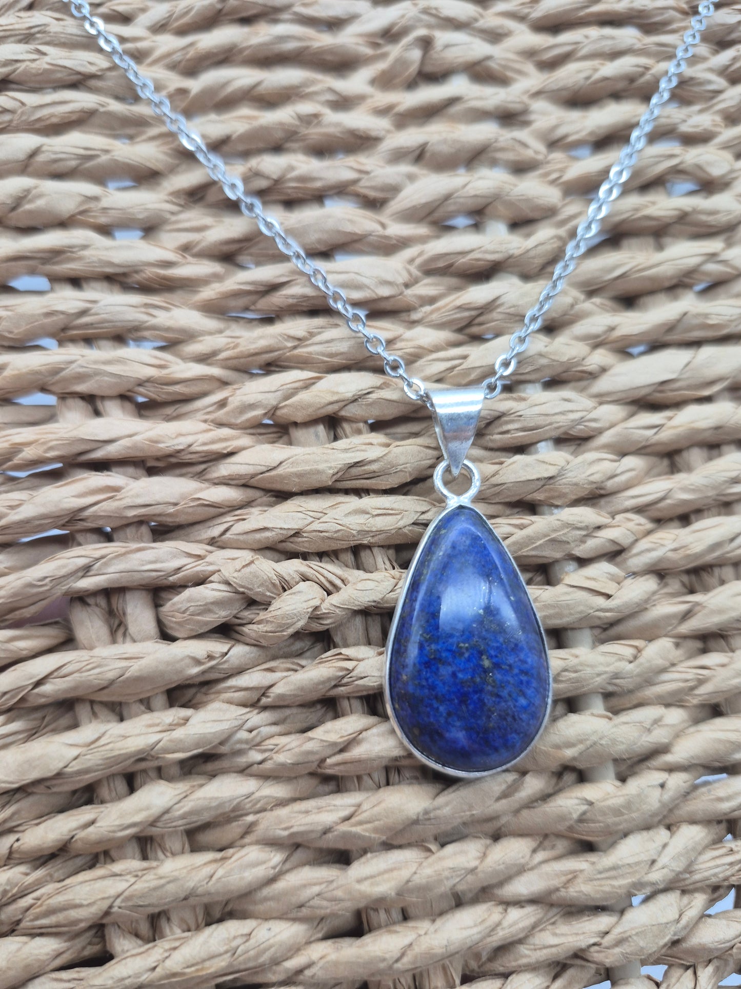 Lapis Lazuli Silver Plated Necklace with Stainless Steel Chain