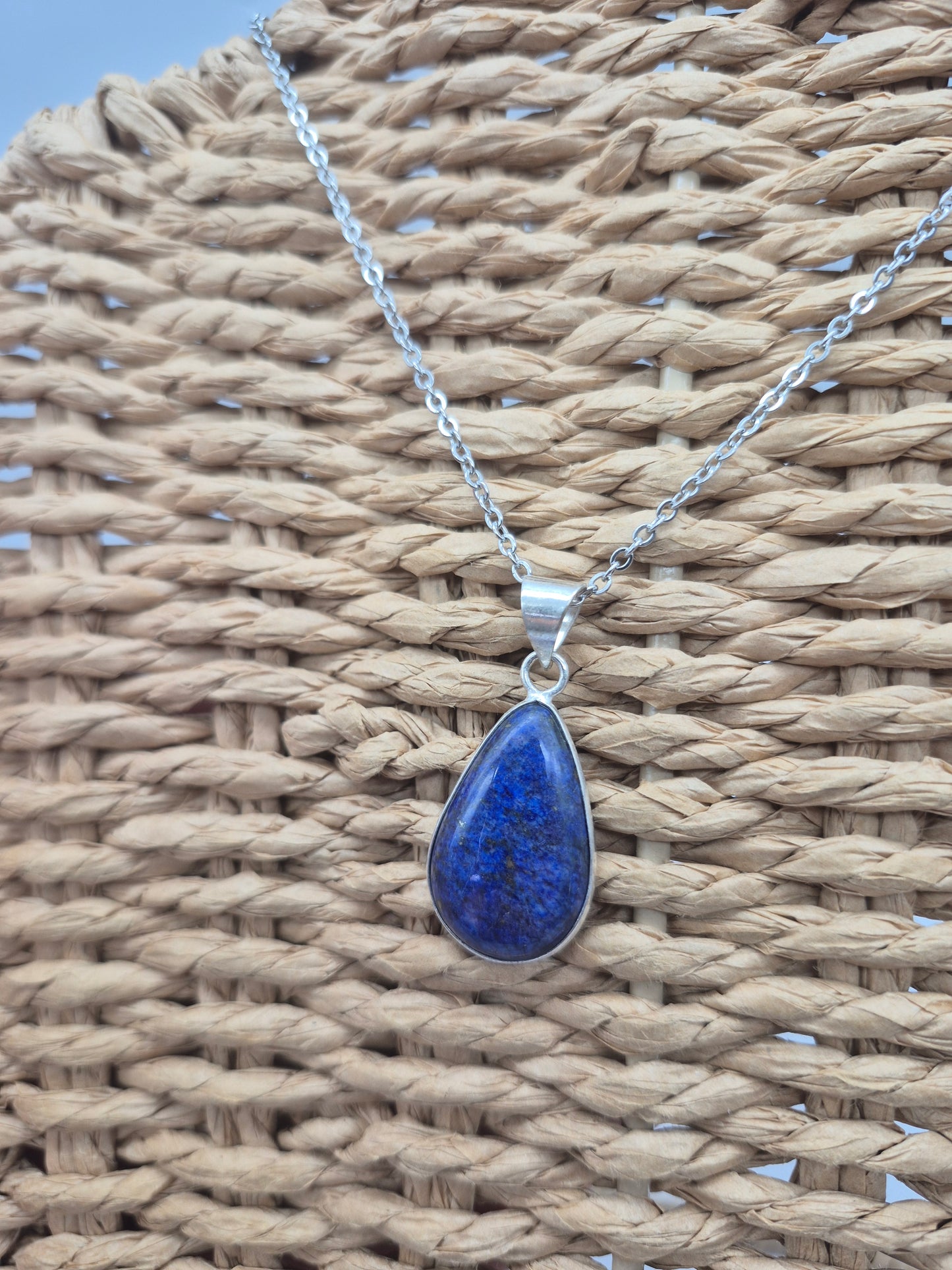 Lapis Lazuli Silver Plated Necklace with Stainless Steel Chain