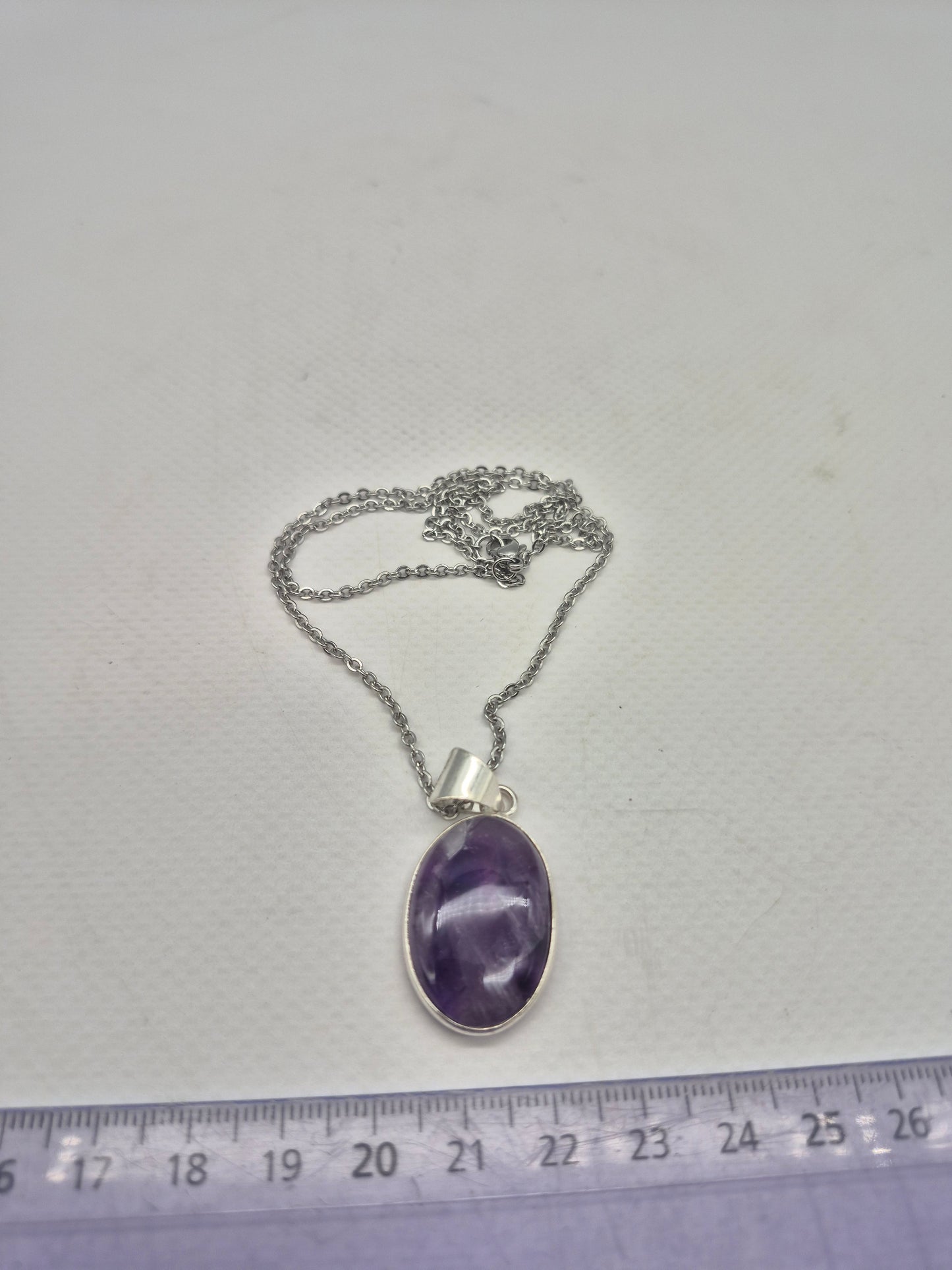 Natural Amethyst Silver Plated Necklace Oval Shaped