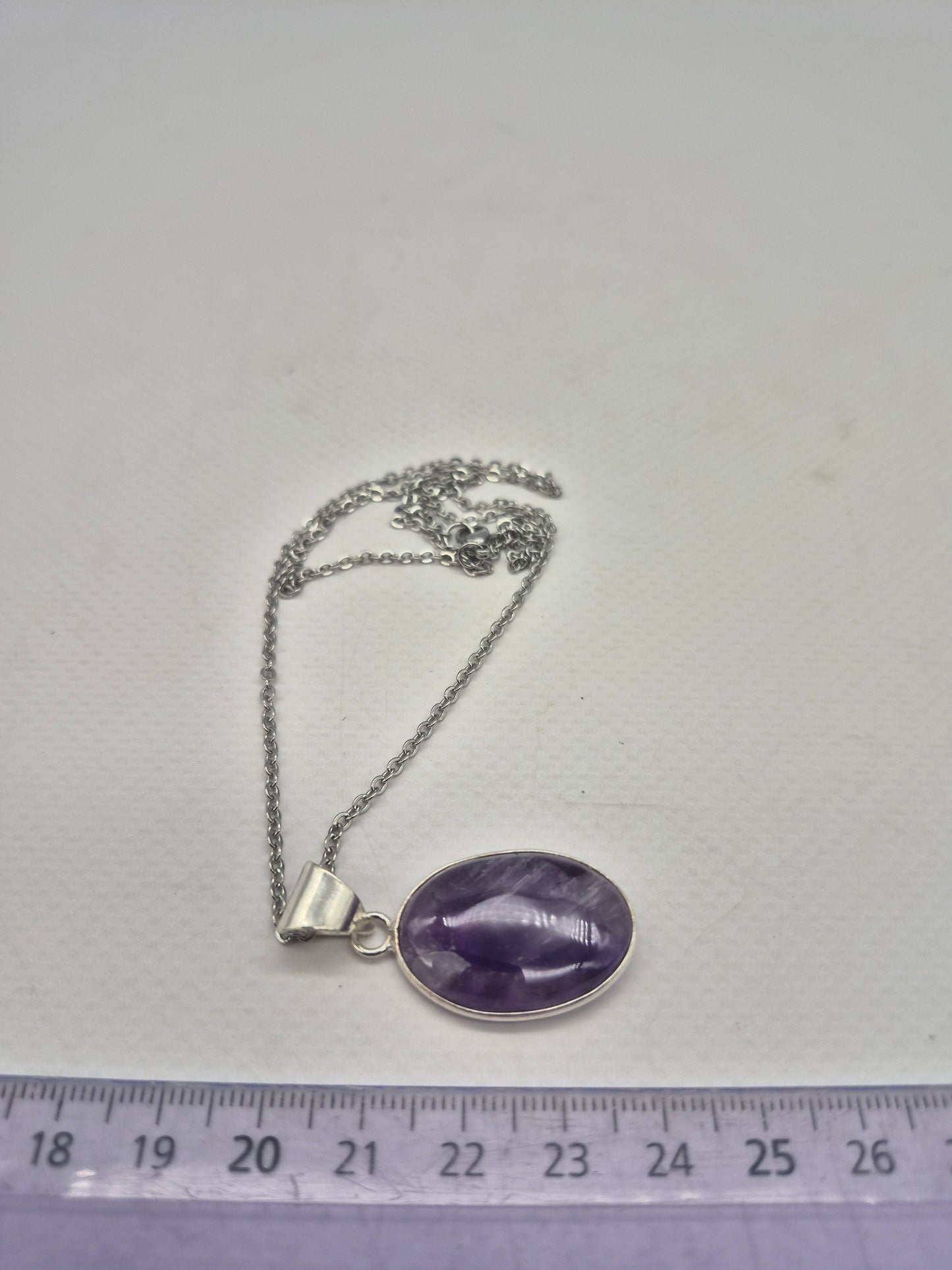 Natural Amethyst Silver Plated Necklace Oval Shaped