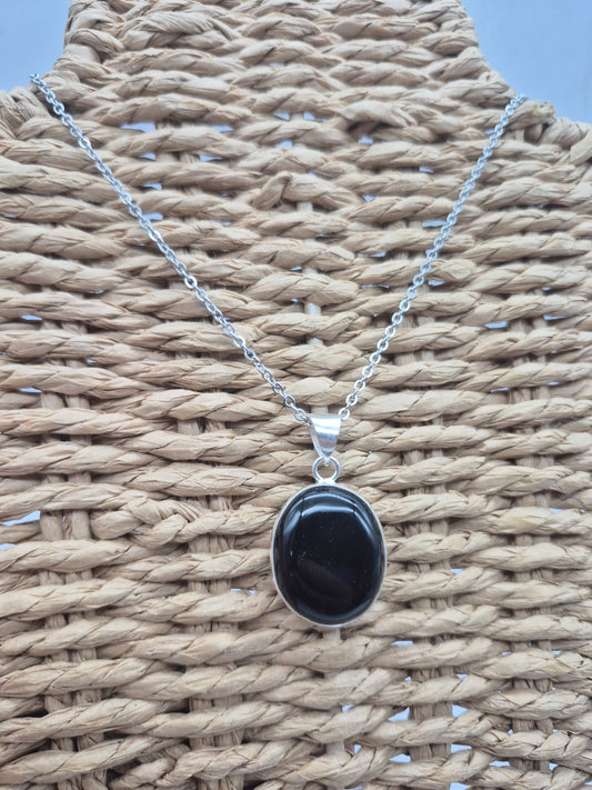 Black Tourmaline Silver Plated Necklace