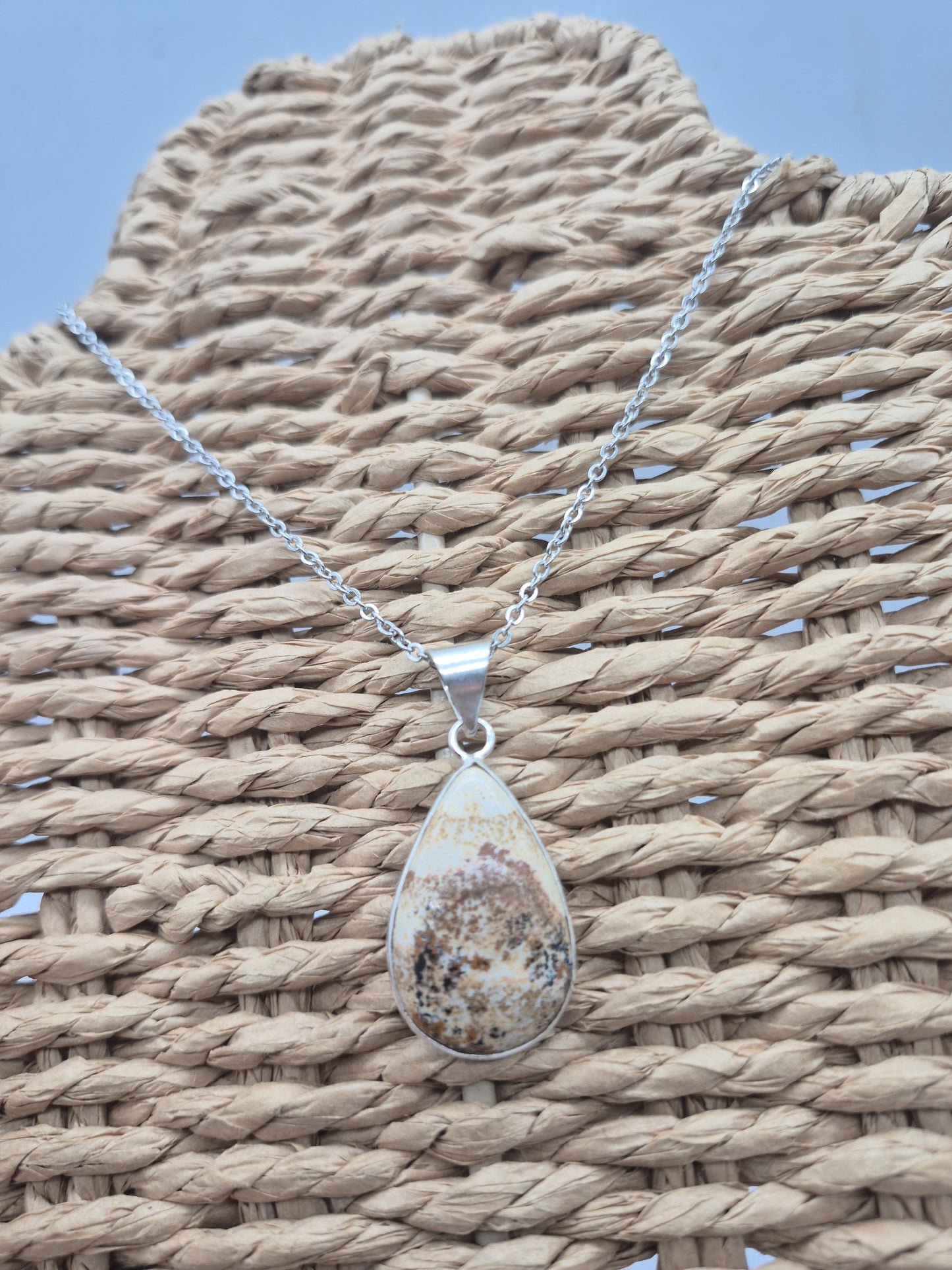Jasper Tear Shaped Silver -Plated Necklace with Stainless Steel Chain