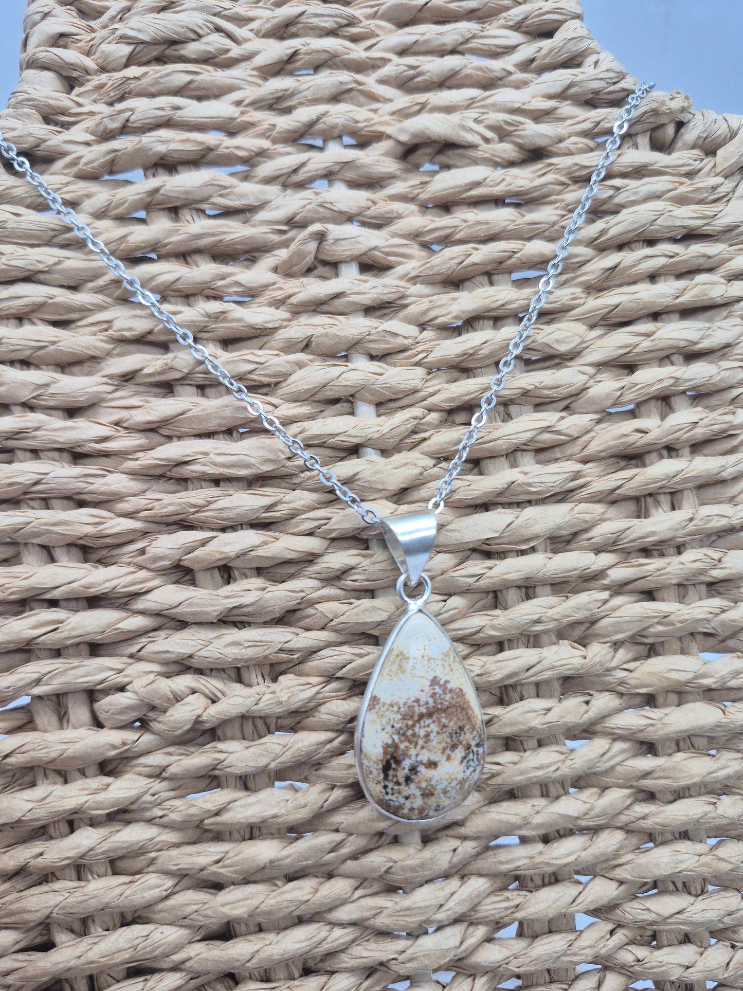 Jasper Tear Shaped Silver -Plated Necklace with Stainless Steel Chain