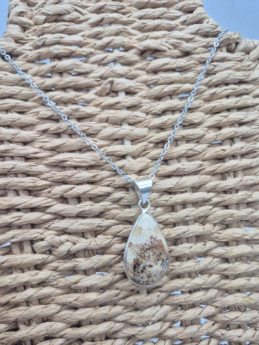 Jasper Tear Shaped Silver -Plated Necklace with Stainless Steel Chain