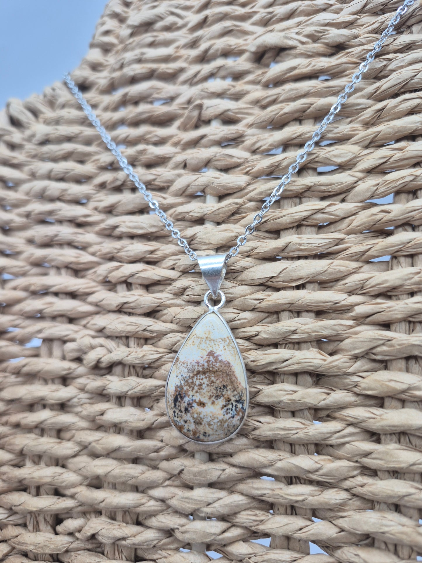 Jasper Tear Shaped Silver -Plated Necklace with Stainless Steel Chain