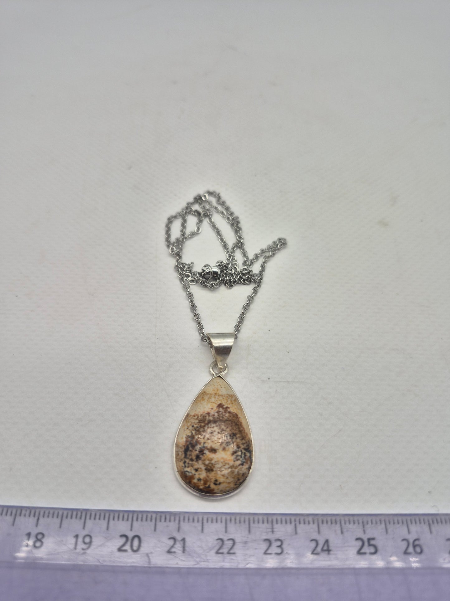 Jasper Tear Shaped Silver -Plated Necklace with Stainless Steel Chain