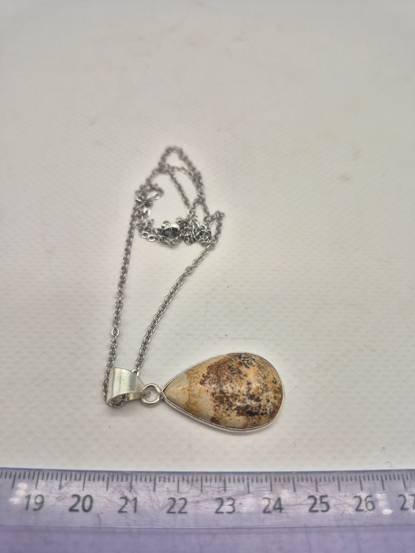 Jasper Tear Shaped Silver -Plated Necklace with Stainless Steel Chain