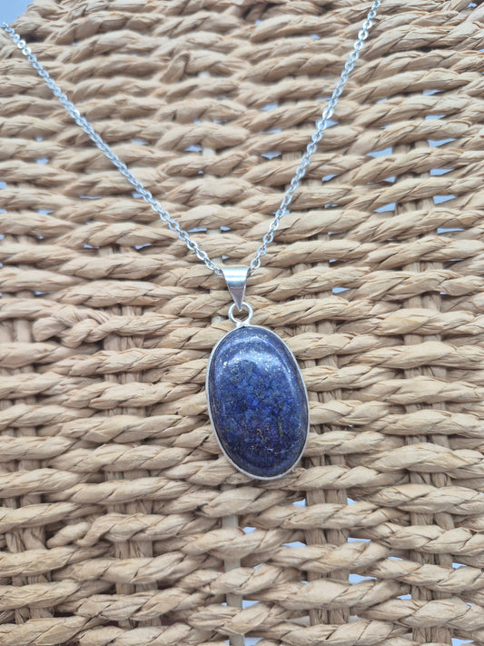 Lapis Lazuli Silver Plated Necklace Oval shaped with Stainless Steel Chain