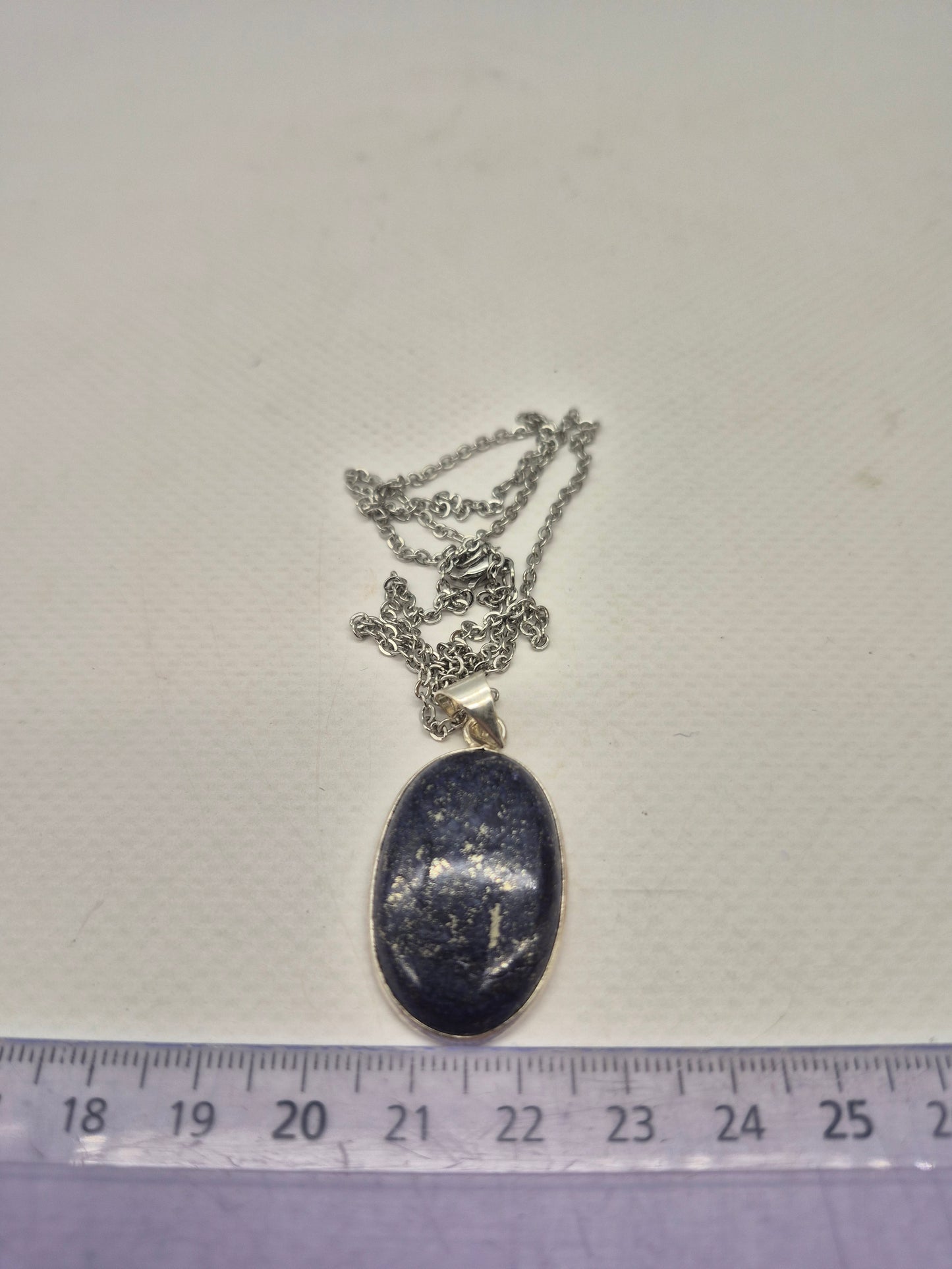 Lapis Lazuli Silver Plated Necklace Oval shaped with Stainless Steel Chain